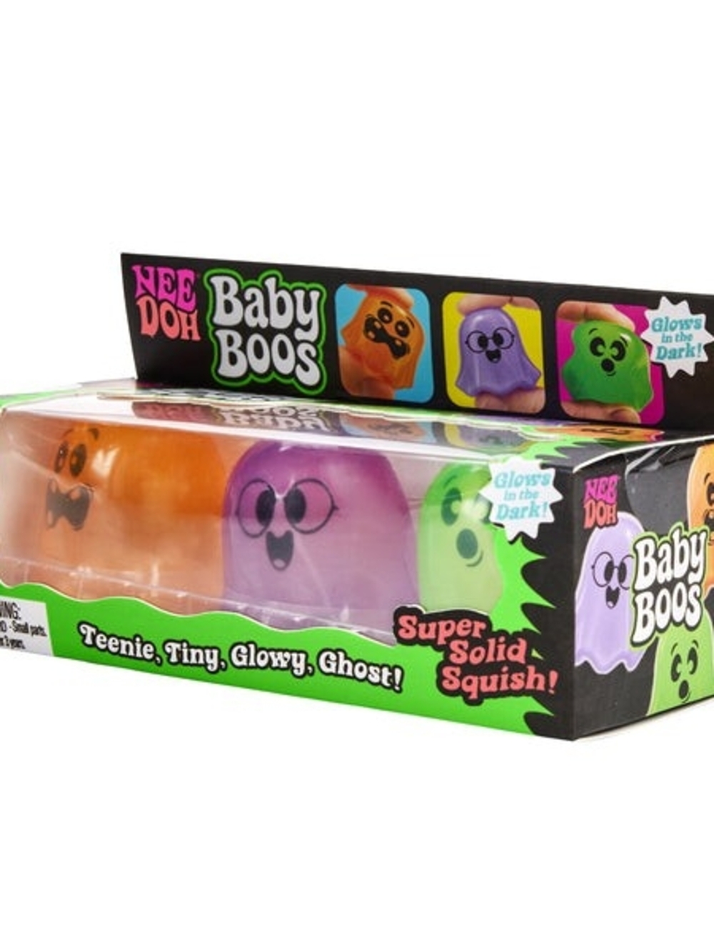Schylling NeeDoh Baby Boos Glow-In-The-Dark Ghosts! Orange, Purple & Green NEW!